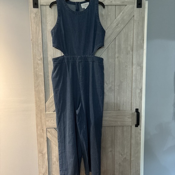 Mare Mare X Anthropologie Daria Cut-Out Blue Denim‎ Jumpsuit Bohemian SzL - Picture 1 of 13